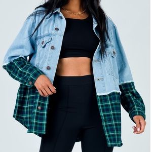 Princess Polly- Denim Flannel Jacket -green blue- XS/S brand new never been worn